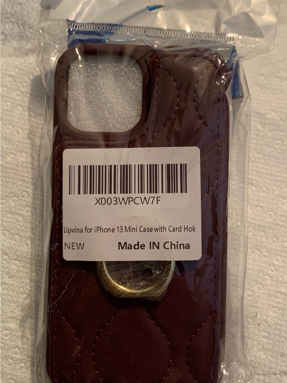 Quilted Ring Card Case for iPhone 13 Mini - Burgundy